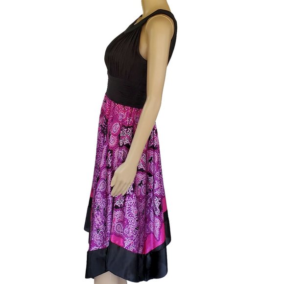 Melrose Black & Purple Scarf Skirt Dress Women's 8 Side Zipper Bra Insert - Picture 7 of 13